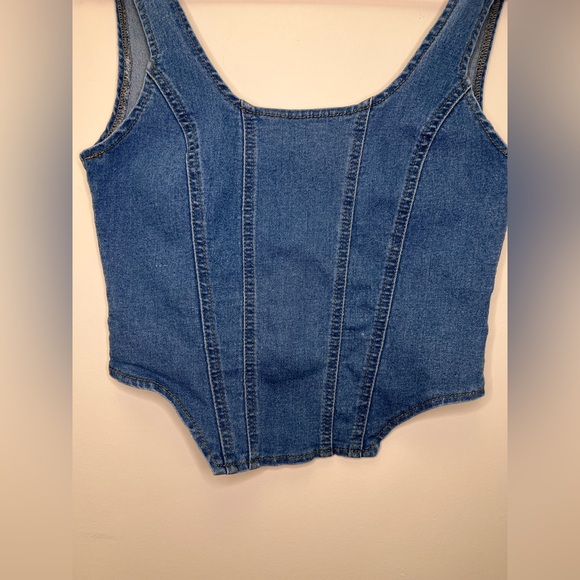 Denim Corset Top Medium Blue Wash Structured Bustier Tank Y2K Trend - Picture 3 of 8